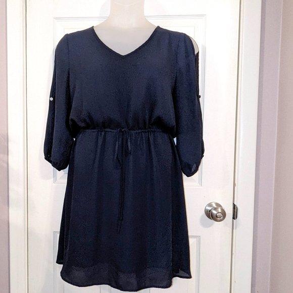 DISCOUNTED FINAL PRICE Octavia Drawstring Waist - Button Split Sleeve Dress - Picture 1 of 9